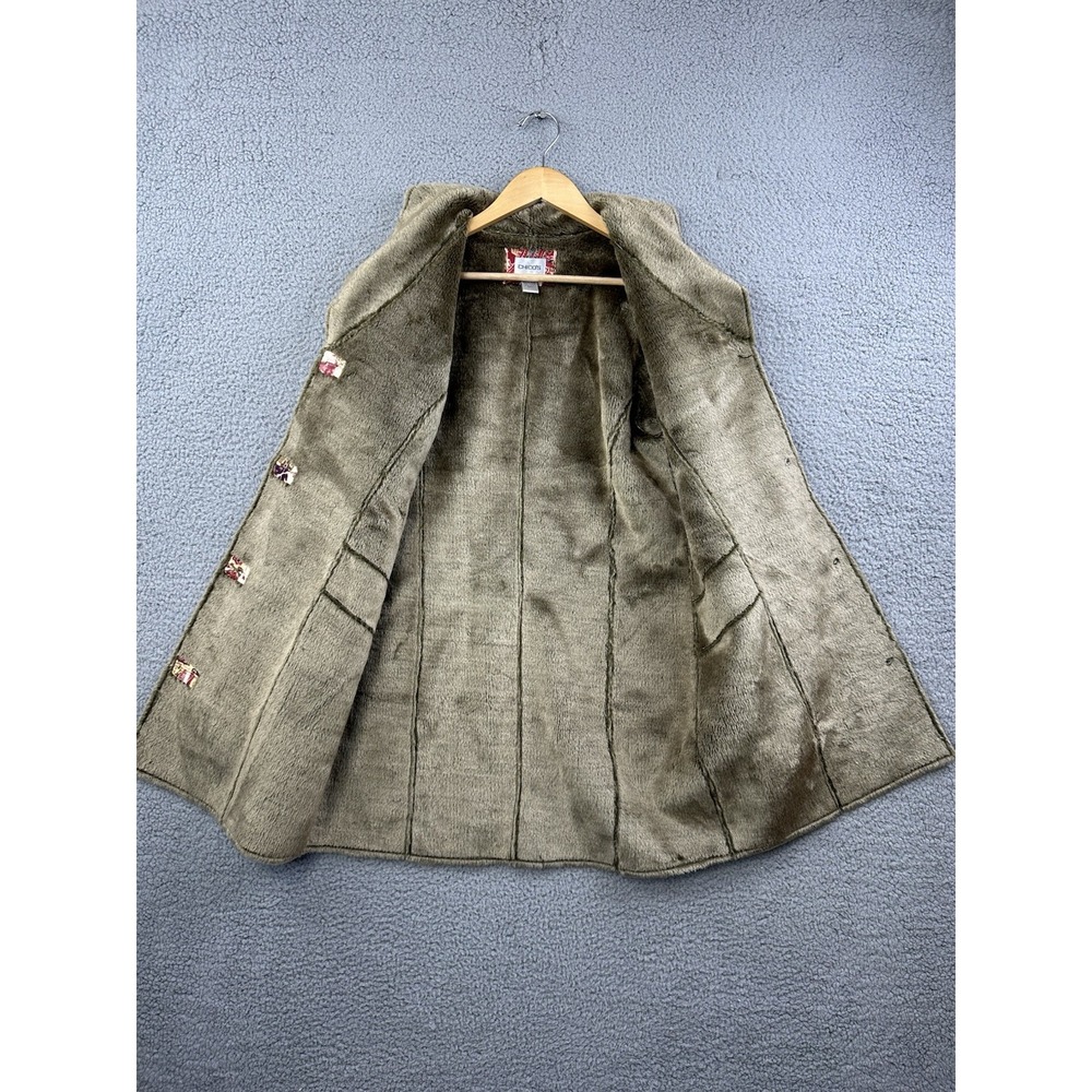 Chico's Vintage Paisley Print Faux Fur Lined Coat Jacket Boho Art To Wear Size 1 - Picture 3 of 11